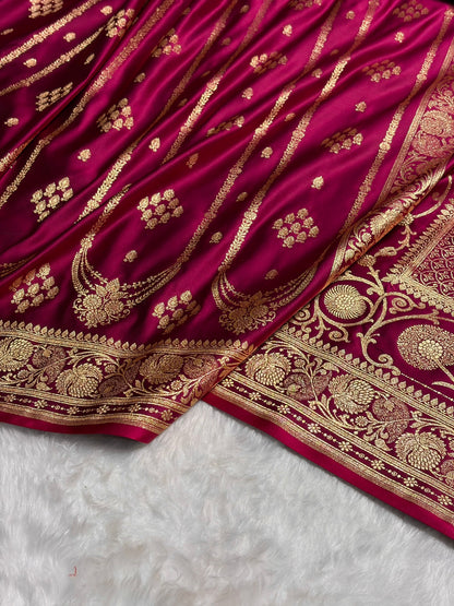 Pinkish Purple Floral Boota Pattern Satin Katan Silk saree SK39