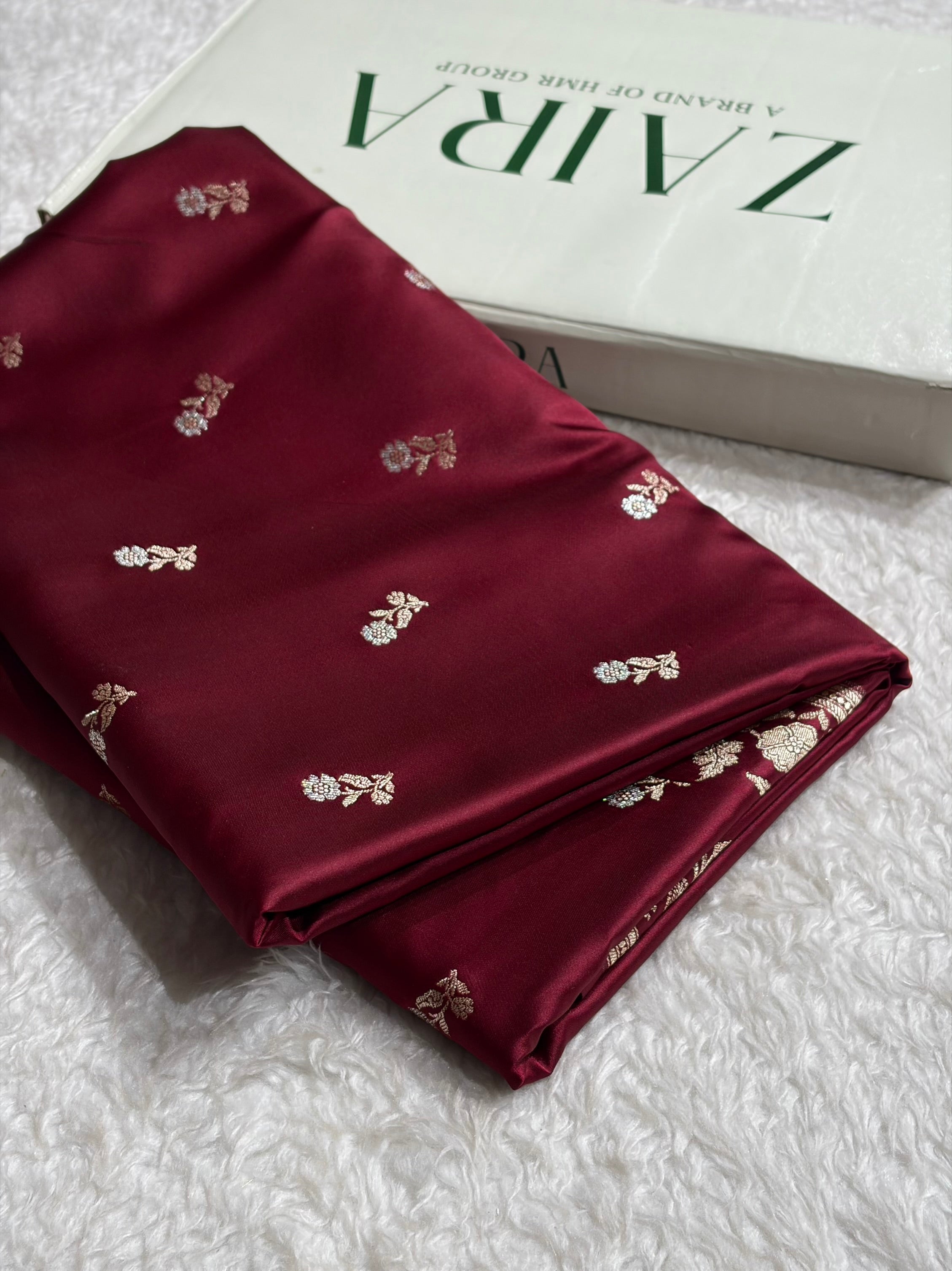 Garnet Boota With Floral Border Mashru Silk Saree MSM-86
