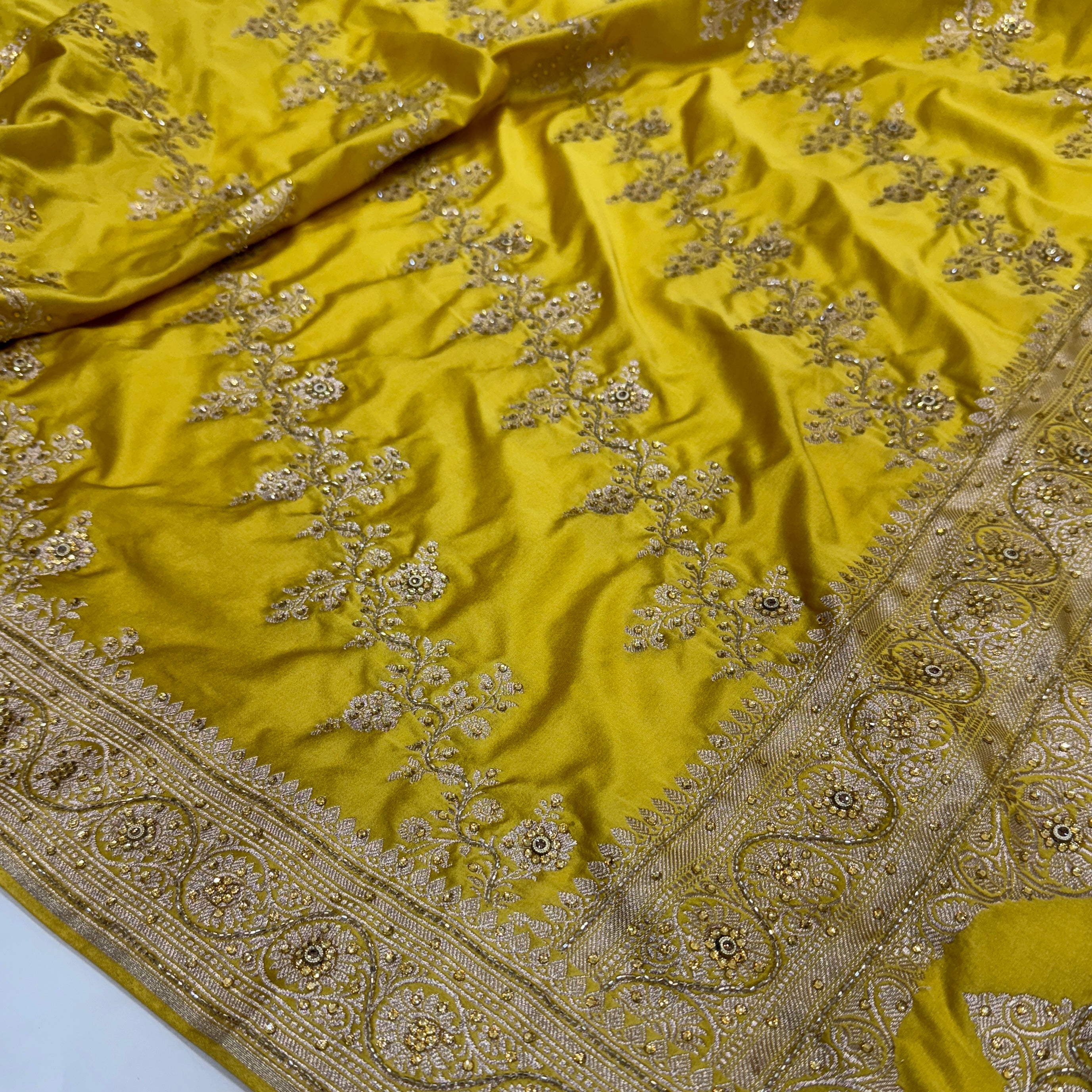 Lemon Mustard Mashru Silk with Ari and Stone BSC1