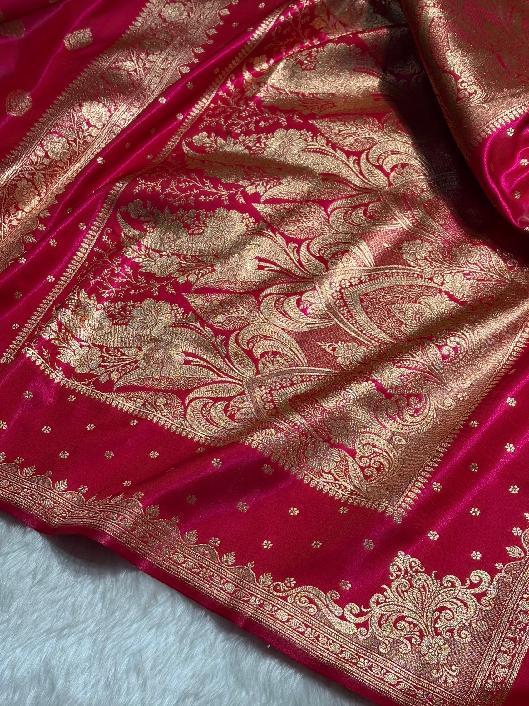 Satin Silk Saree Booti Motif in Reddish Pink Shades SS20