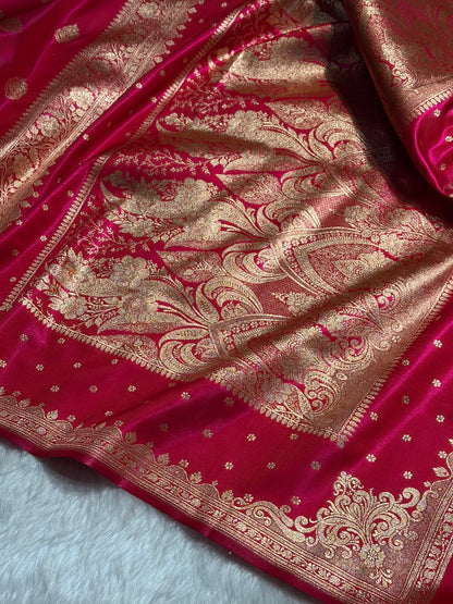 Satin Silk Saree Booti Motif in Reddish Pink Shades SS20