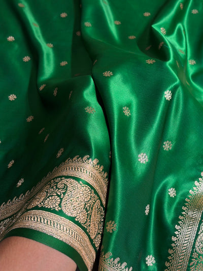 Banarasi Satin Katan Saree With Boota Pattern in Cross Green Shades SK127