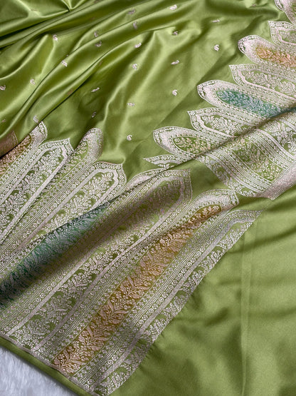 Skirt Border Pista Green Minakari Mashru Silk Saree MS13