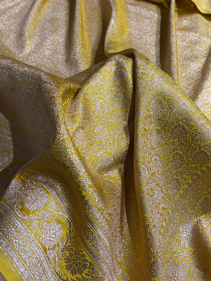 Banarasi Yellow Gold Shades Brocade Mashru Silk Saree MS84