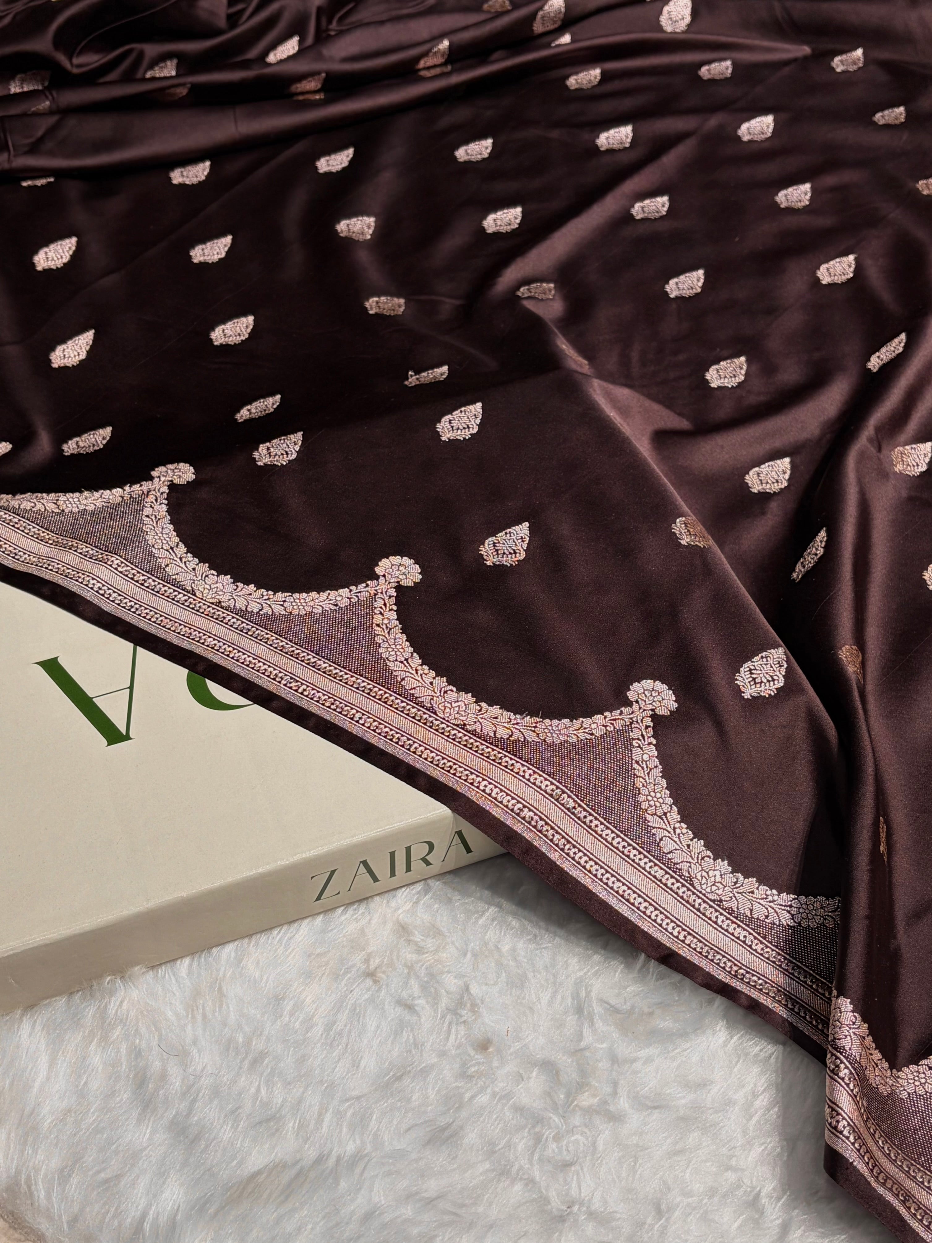 Dark Chocolate Shades Scallop Mashru Silk Saree MS20