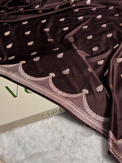 Dark Chocolate Shades Scallop Mashru Silk Saree MS20