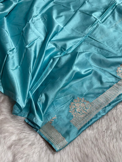 Banarasi Sky Blue Shades Floral Mashru Silk Saree MCS87