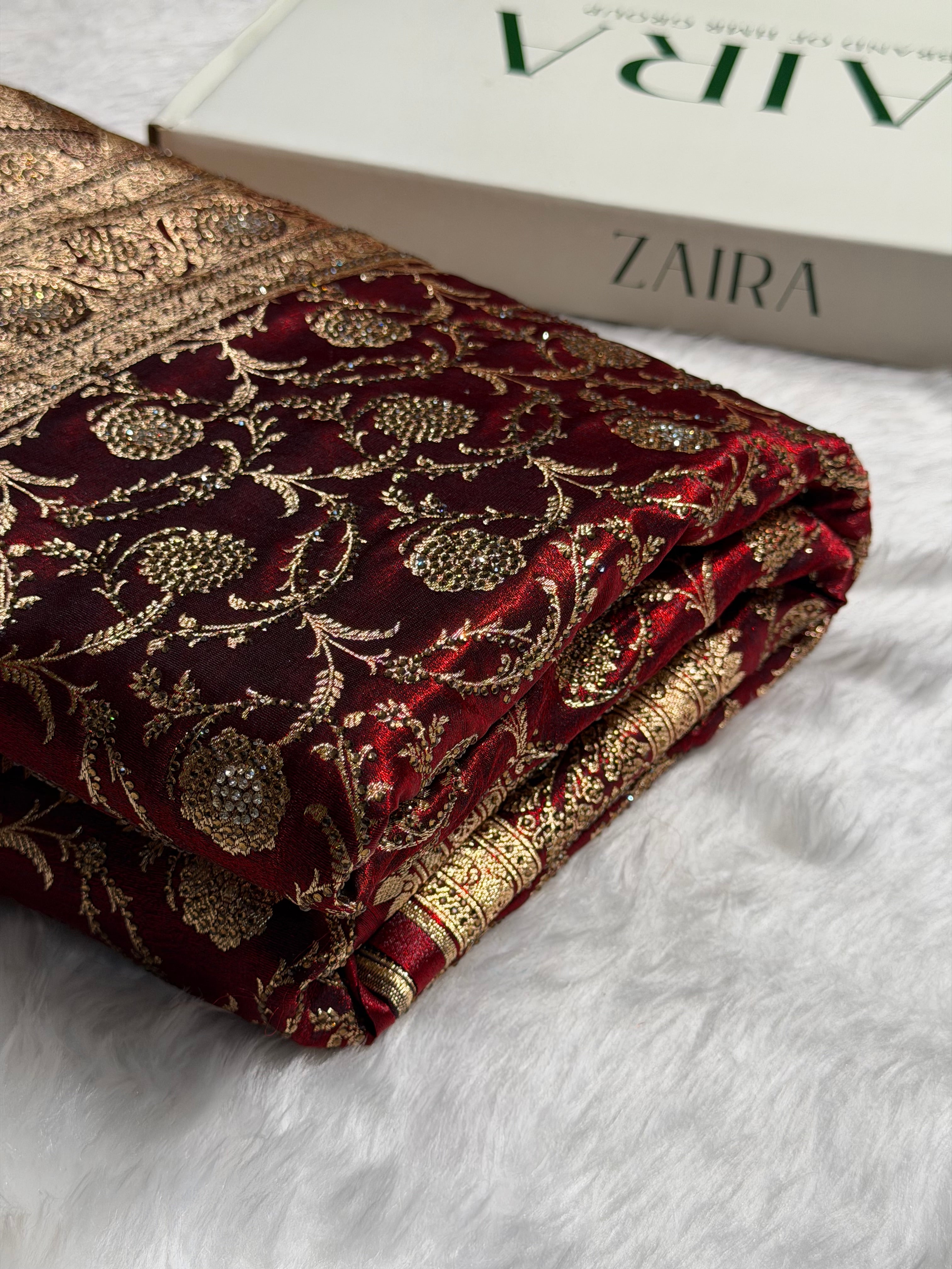 Bridal Maroon Jaal with Swarovski Stone BSS13 (E)