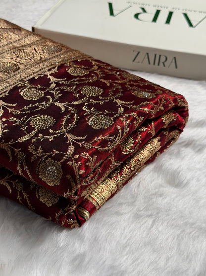 Bridal Maroon Jaal with Swarovski Stone BSS13 (E)