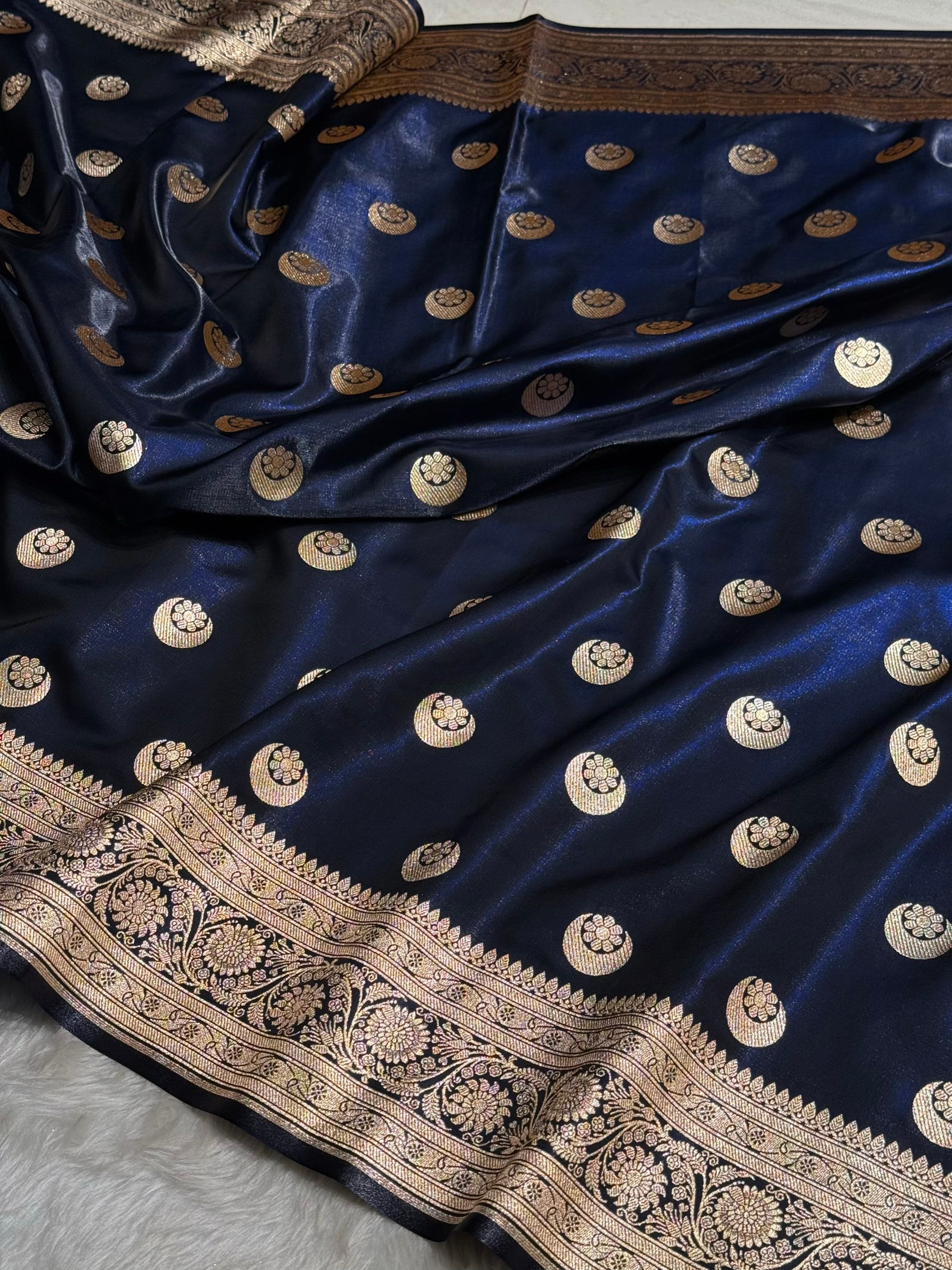 Navy Blue Chand Tara Satin Silk Saree SS04