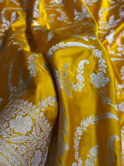 Mustard Shades Banarasi With Floral Jaal Pattern Mashru Silk Saree MSM-132