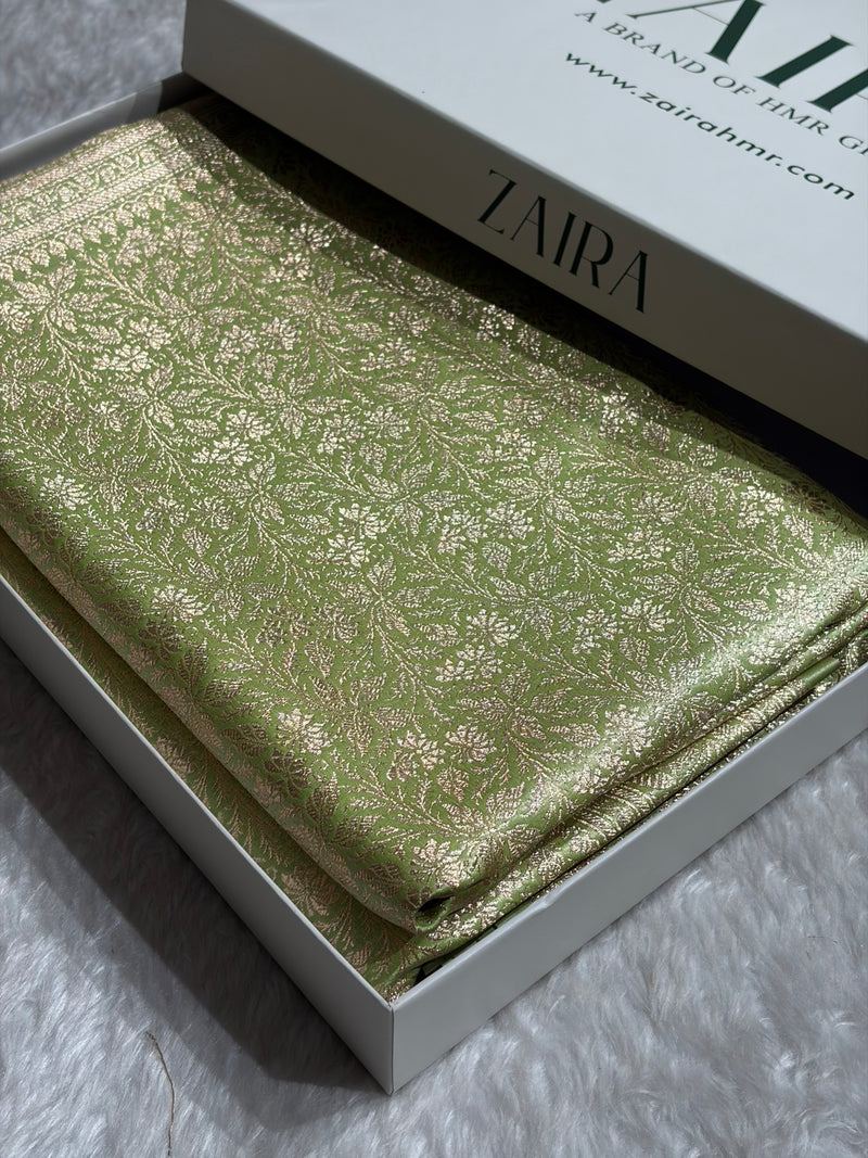 Light Pista Shades Brocket Satin Silk Saree Banarasi Saree Shades SS30