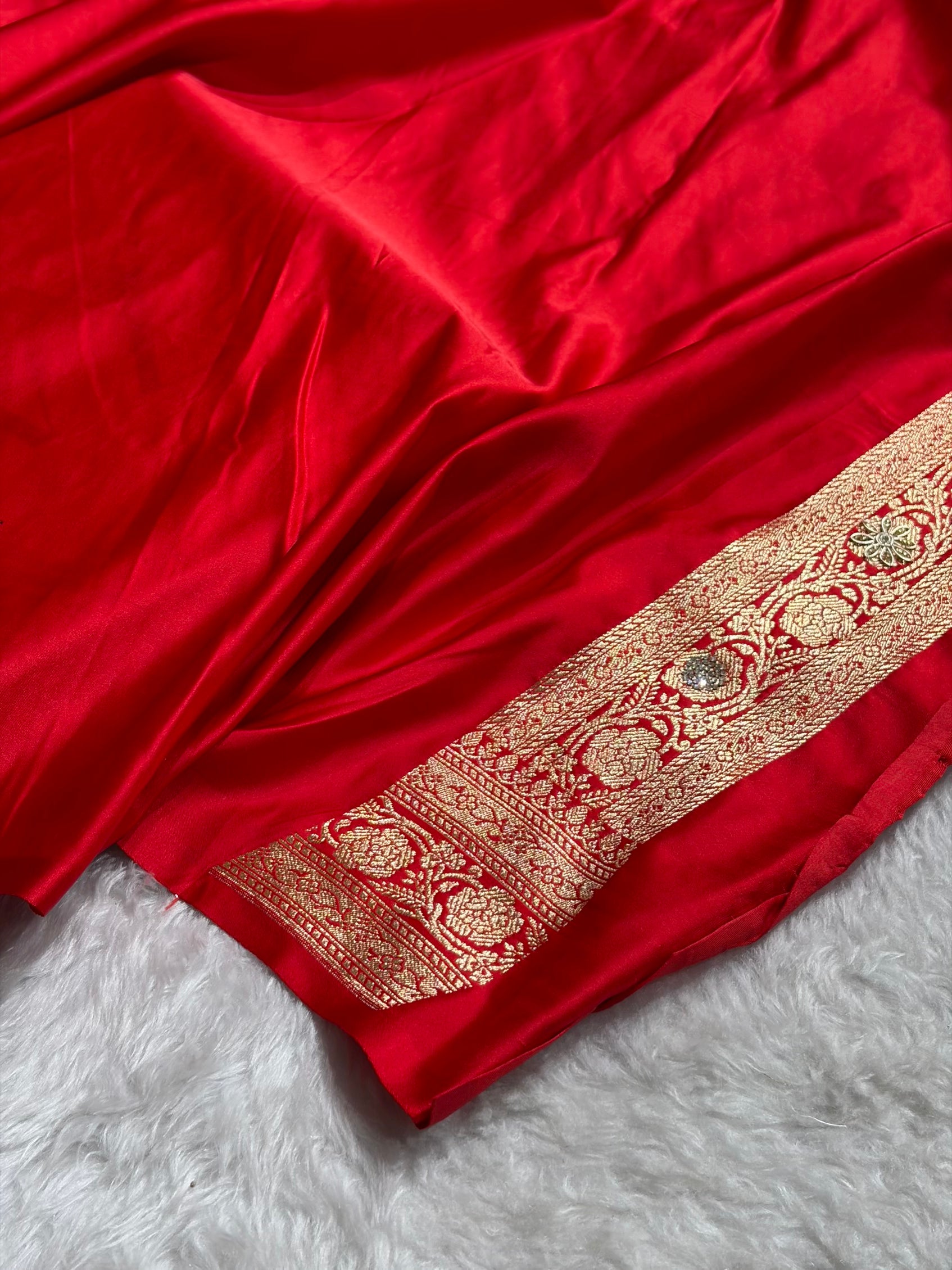 Banarasi Red Katan Silk Saree With Ari Zardozi and Swarovski stone work BSK01