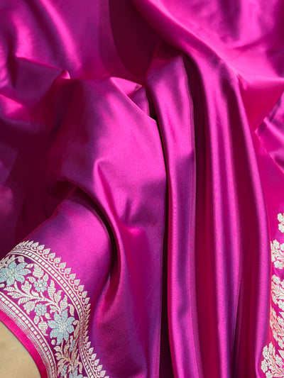 Cross Purple Shades Plain Banarasi With Minakari Floral Border Mashru Silk Saree MSM-123