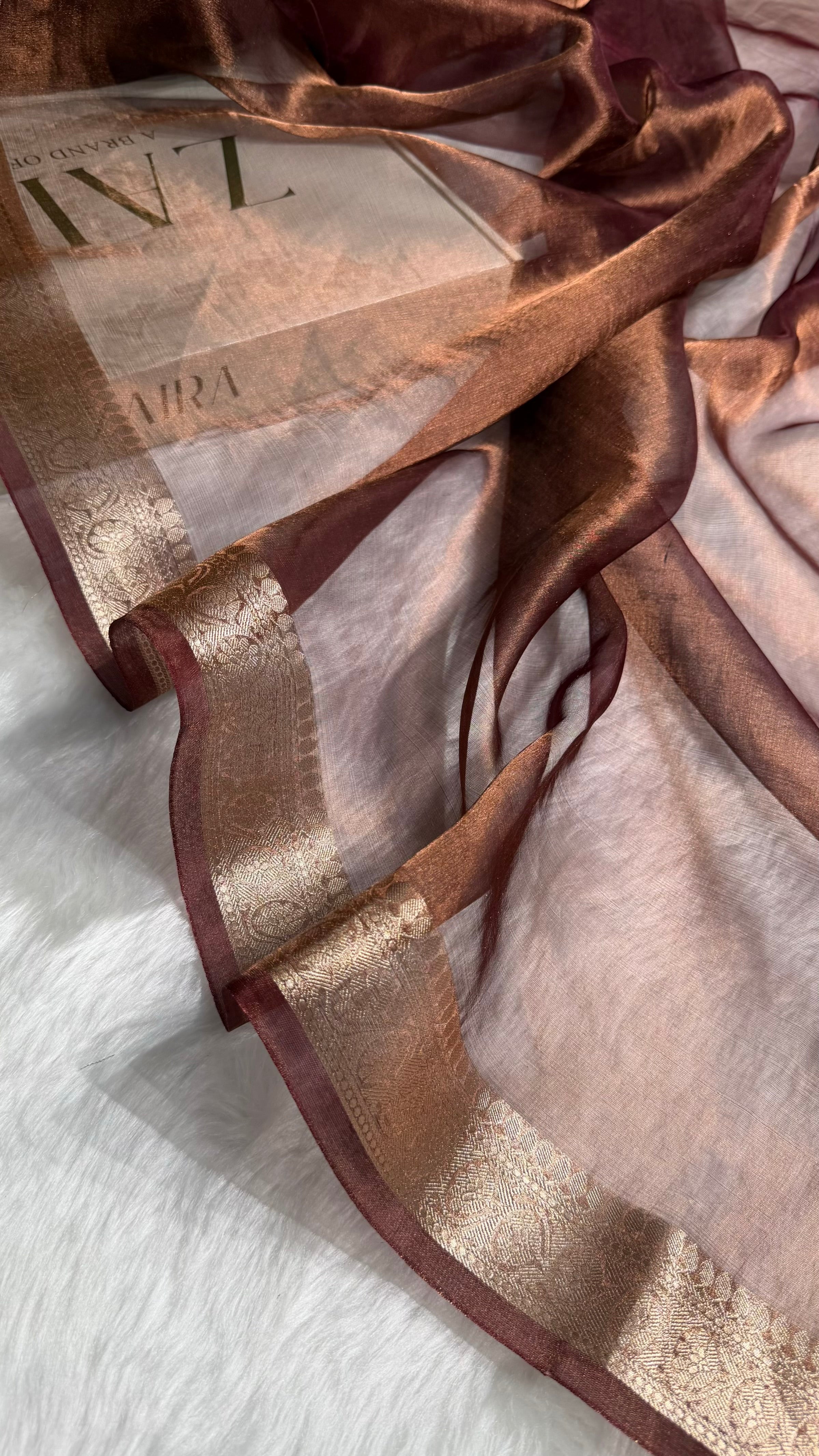 Chocolate Shades Pure Tissue Silk Saree with Brocade Blouse PT-09