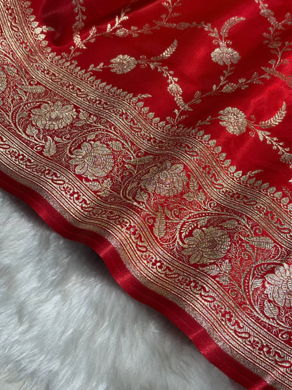 Red Shades Banarasi Satin Silk Saree SS34
