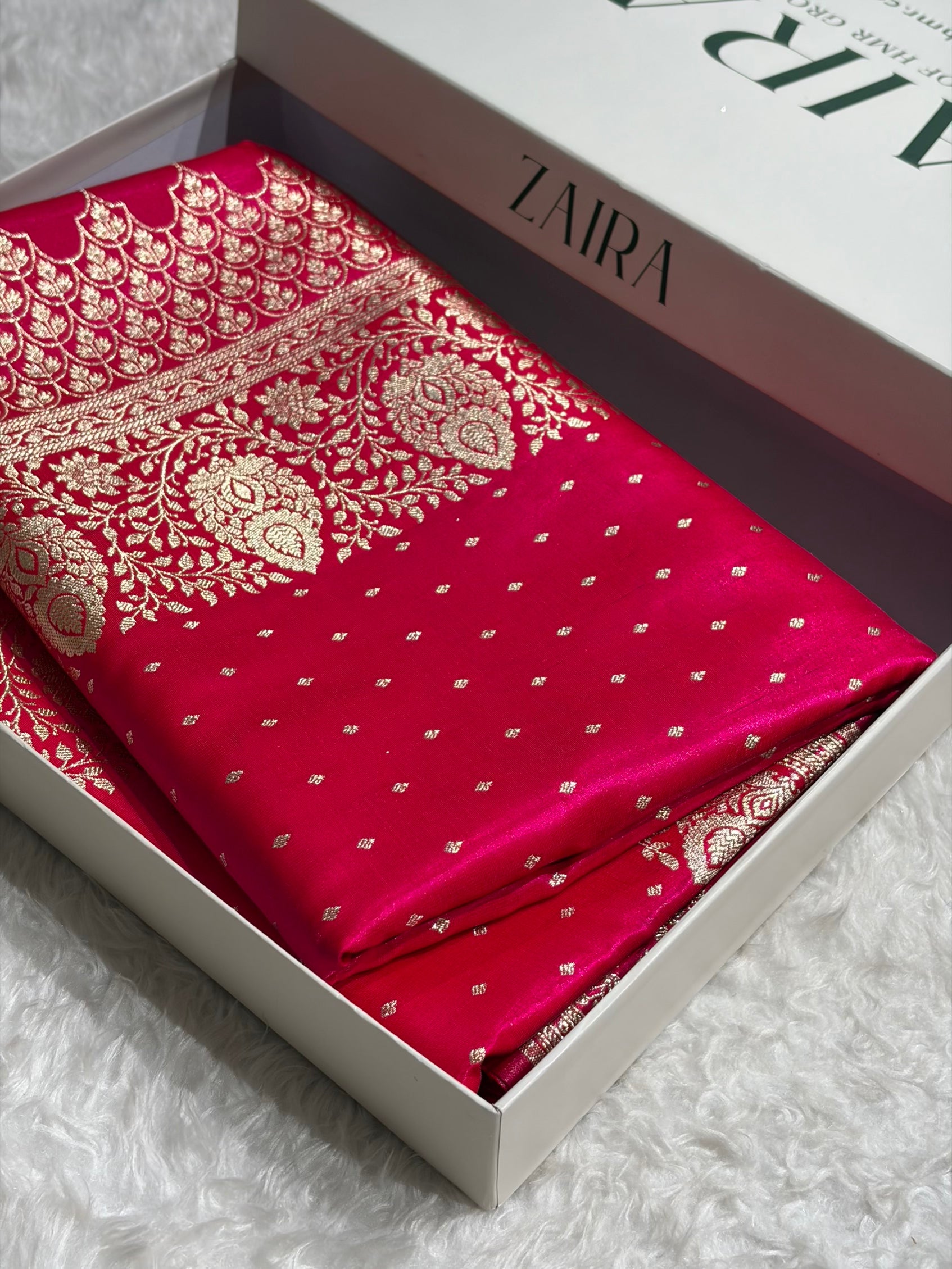 Satin Silk Saree Floral Boota in Cross Rani Shades SS28