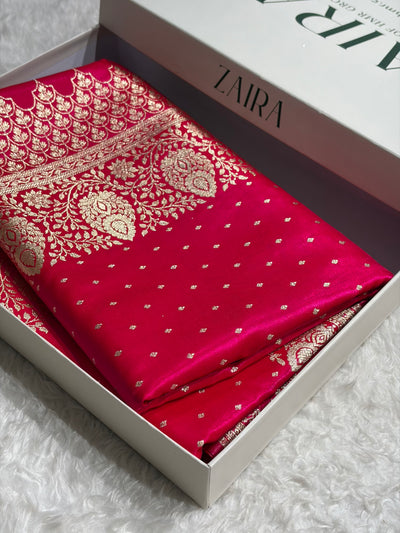 Satin Silk Saree Floral Boota in Cross Rani Shades SS28