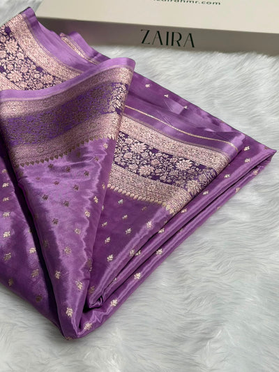 Lavender Shades With Contrast Border Crepe Silky Katan Banarasi Saree CSK-06
