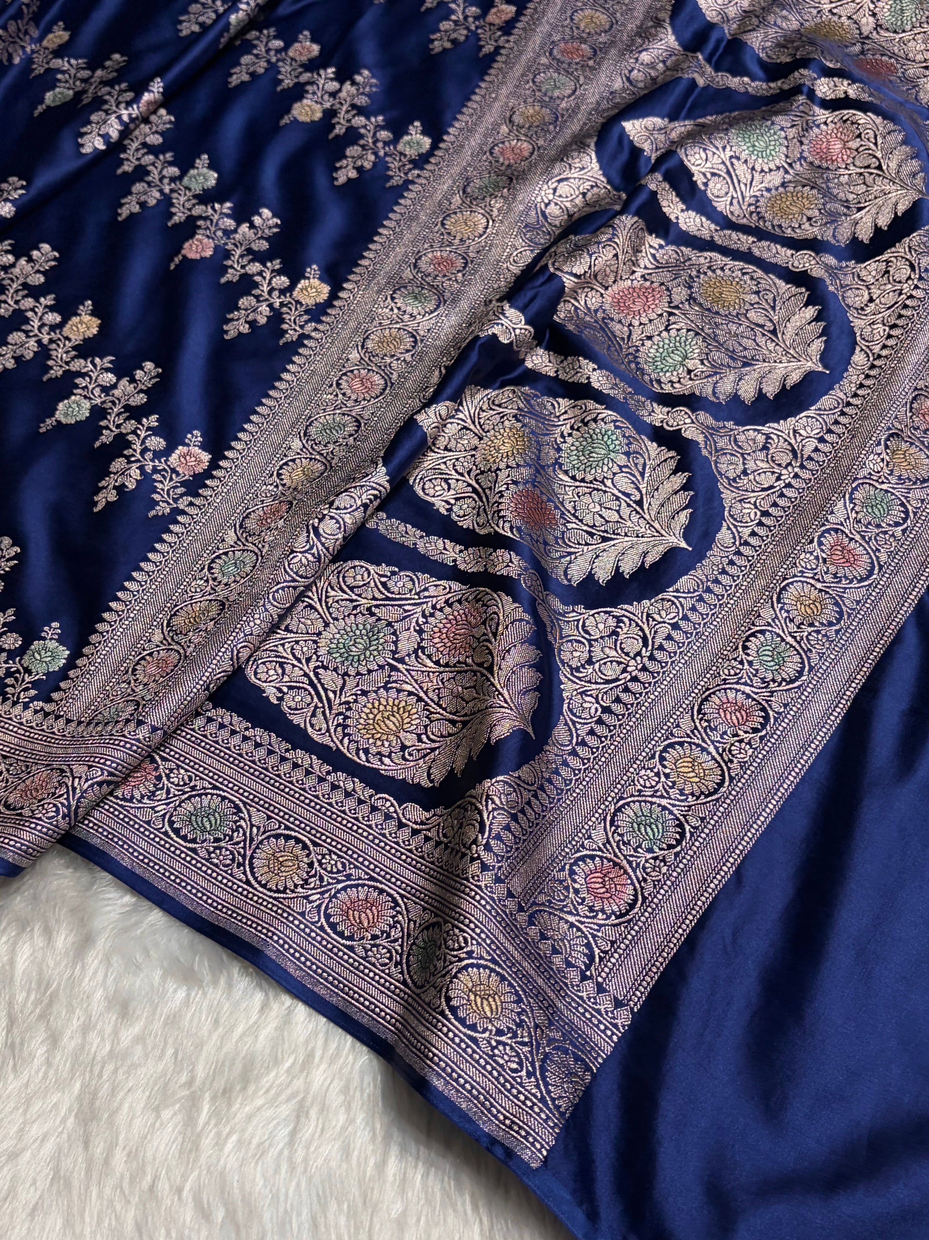 Royal Blue Minakari Banarasi Cross Mashru Silk Saree MS01