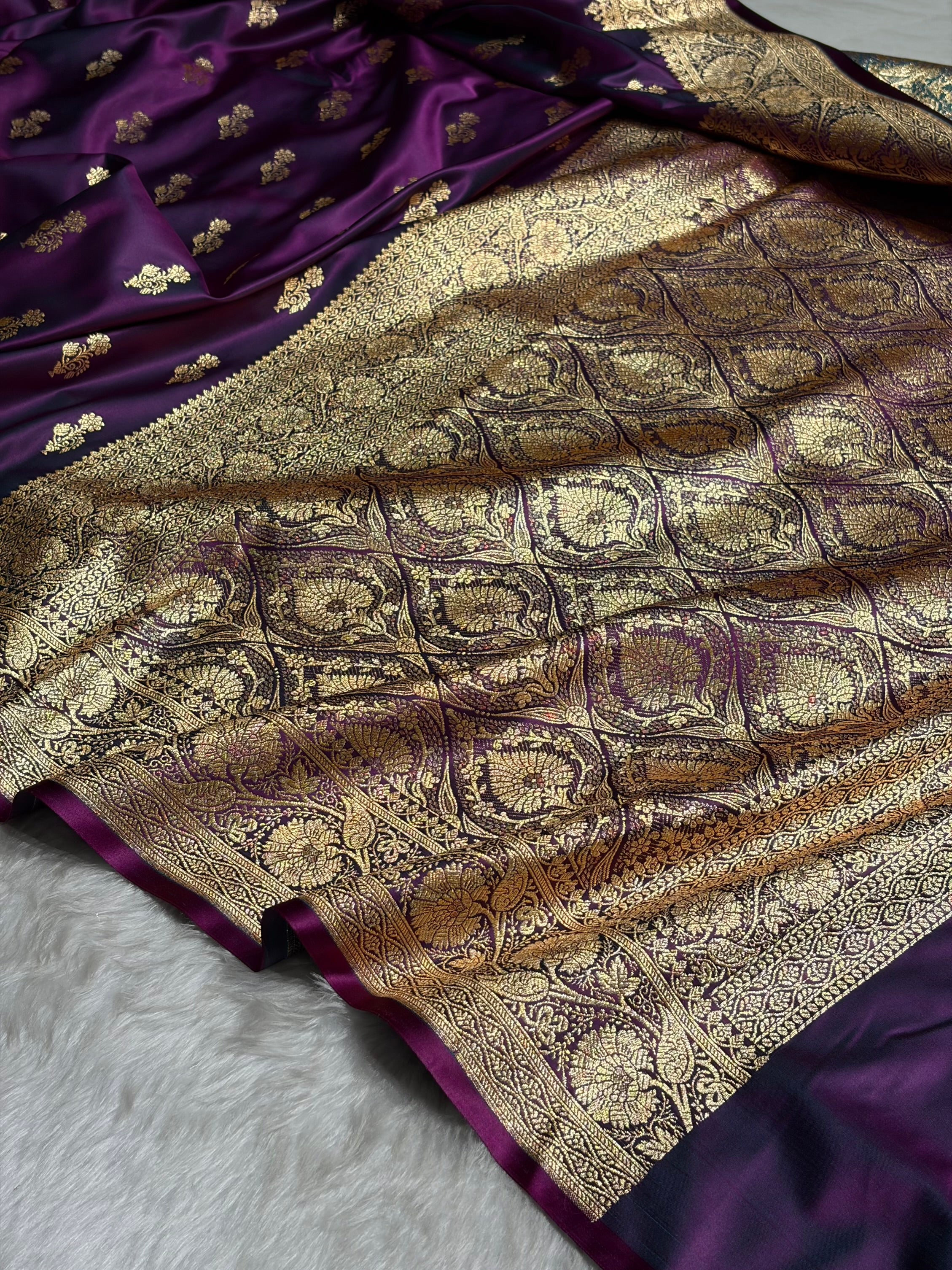Wine Unique Boota Pattern Satin Katan Silk Saree SK68