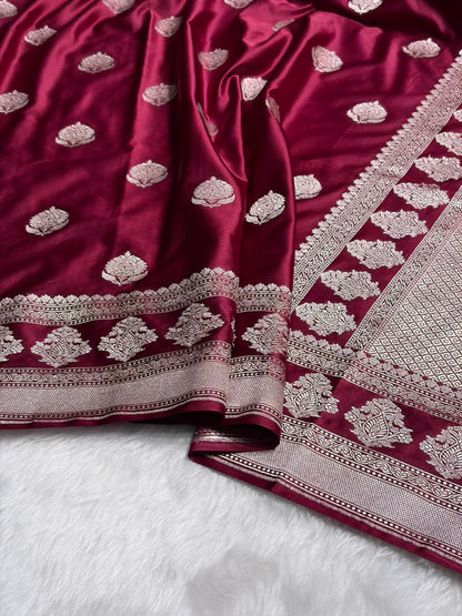 Garnet Boota Motif Mashru Silk Saree MS43