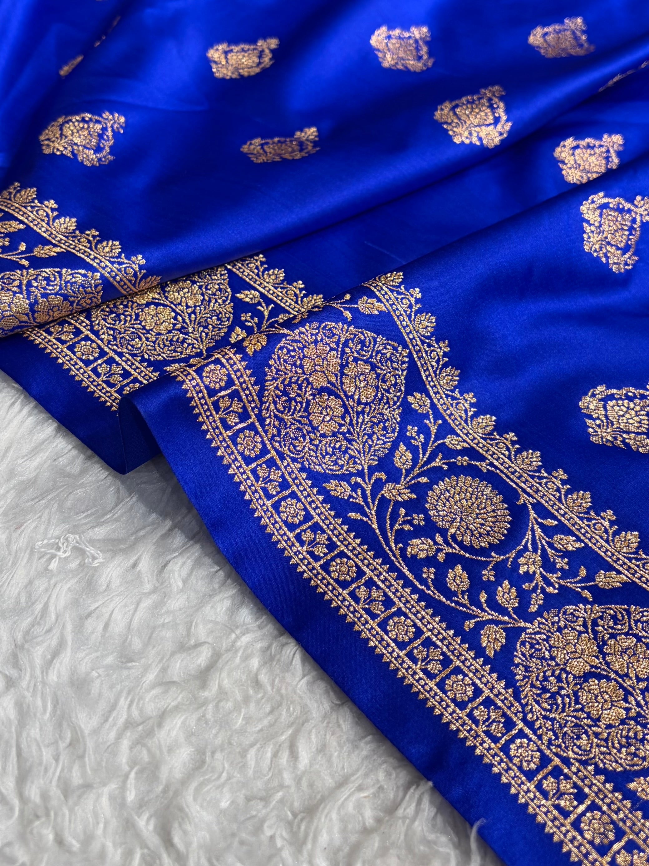 Banarasi Satin Katan Saree With Boota in Royal Blue Shades SK98