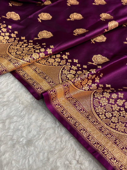 Banarasi Satin Katan Saree With Boota in Wine Shades SK111