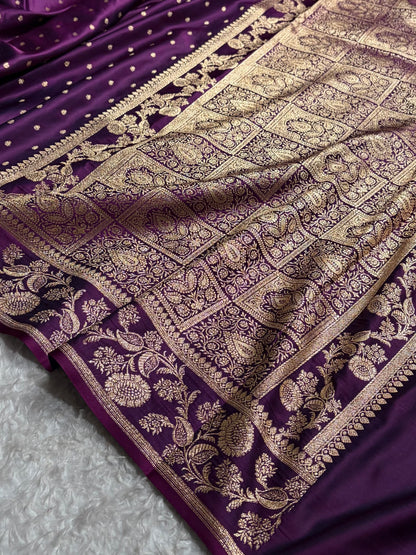 Banarasi Satin Katan Saree With Boota in Wine Shades SK107