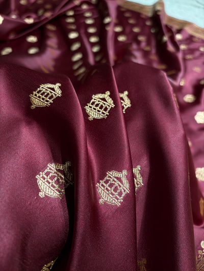 Banarasi Satin Katan Saree Booti Pattern in Chocolate Shades SK137