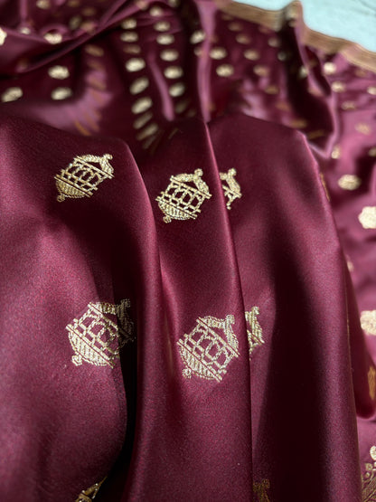 Banarasi Satin Katan Saree Booti Pattern in Chocolate Shades SK137