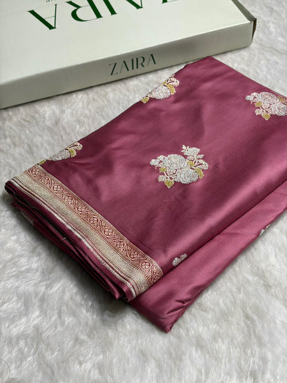 Mauve Sona Rupa Minakari Floral Motif Mashru Silk Saree MS50
