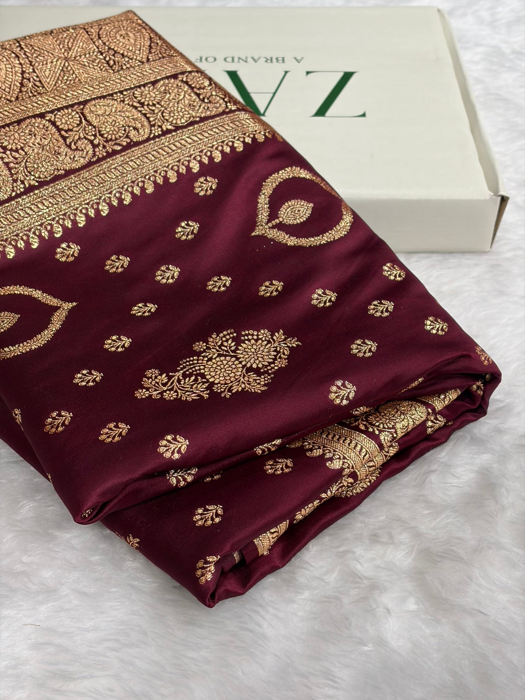 Banarasi Satin Katan Saree With Unique Boota in Chocolate Shades SK92