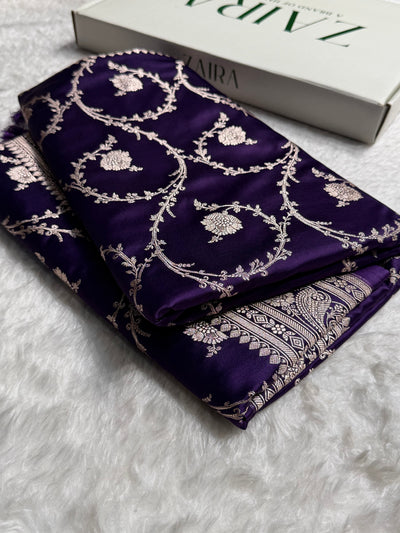 Banarasi Purple Mashru Silk Saree Jaal