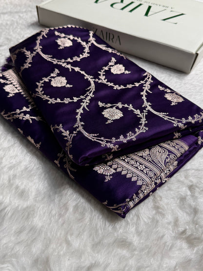 Banarasi Purple Mashru Silk Saree Jaal