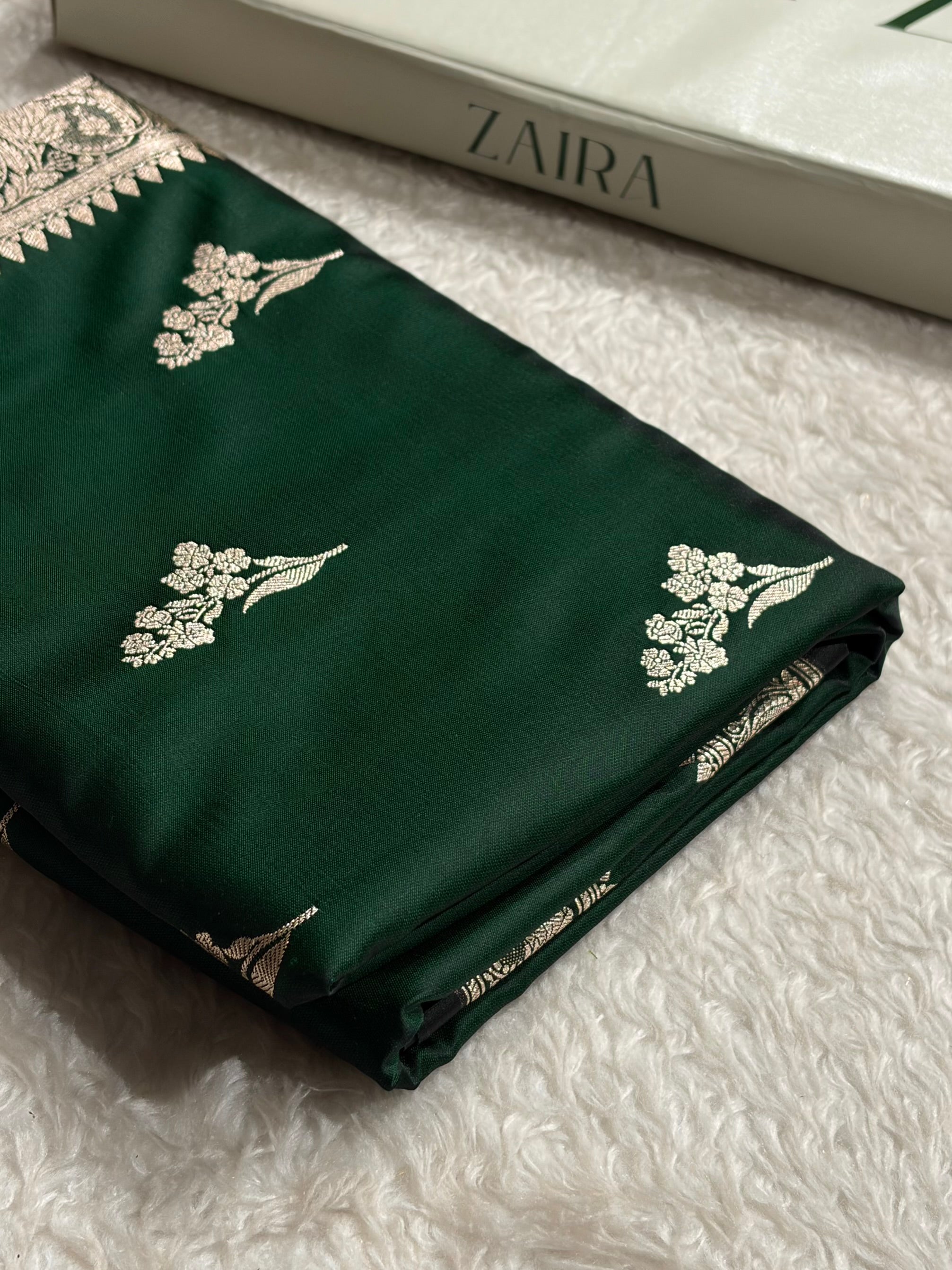 Bottle Green Boota With Floral Border Mashru Silk Saree MSM-97