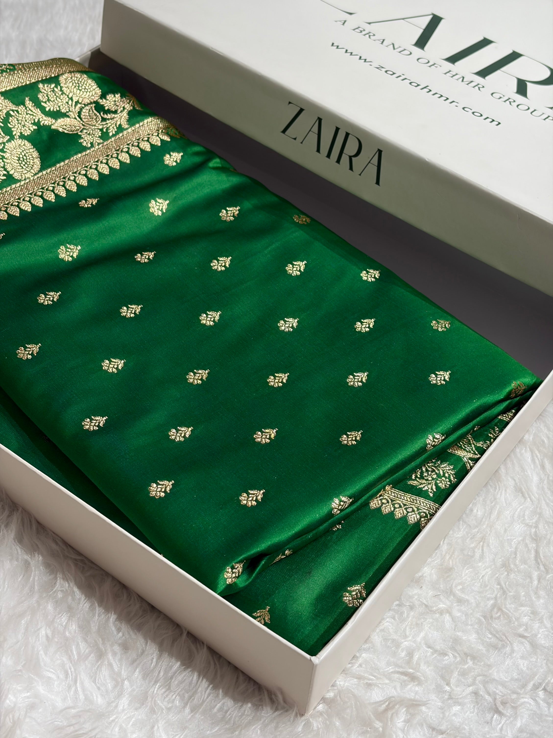 Banarasi Cross Green Shades Floral Pattern Satin Katan Silk Saree SK77