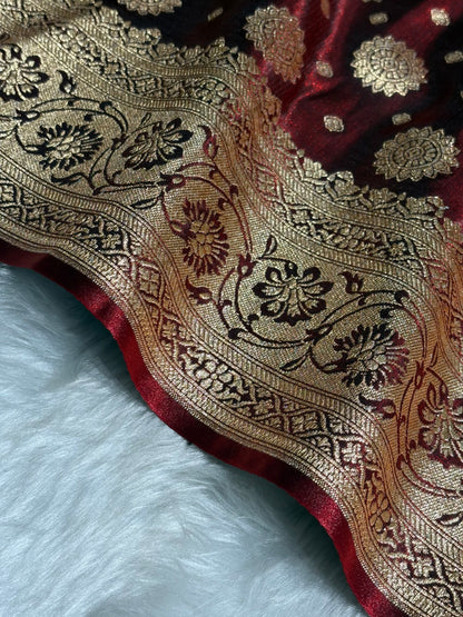 Satin Silk Booti Boota in Maroon SS09
