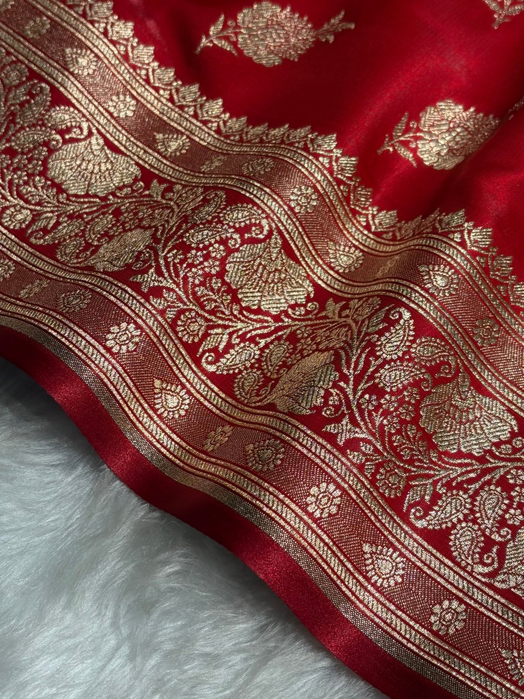Satin Silk Saree Floral Boota in Red Shades SS26