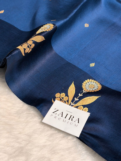 German Blue Shades Meena Boota Handwoven Raw Mango Silk RM-24