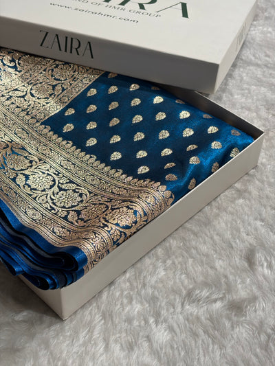 Banarasi German Blue Booti satin Silk Saree SS01