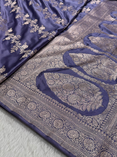 English Lavender Banarasi Cross Mashru Silk Saree MCS01