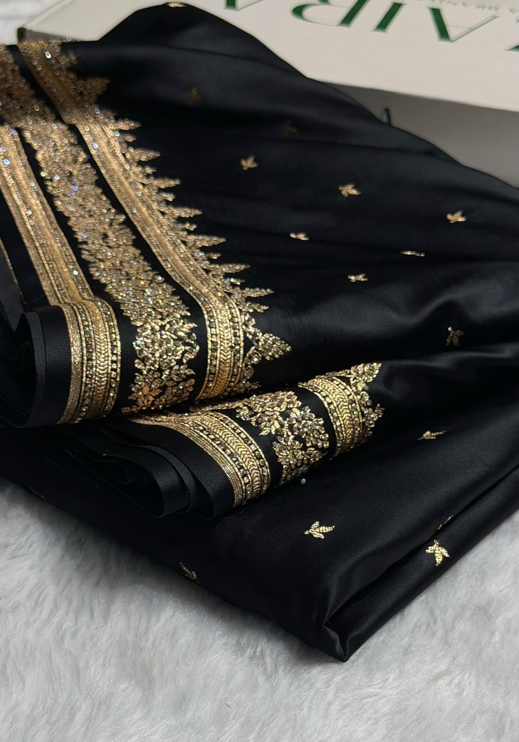 Black Banarasi Swarovski Work Booti Katan Silk Saree BSKM17