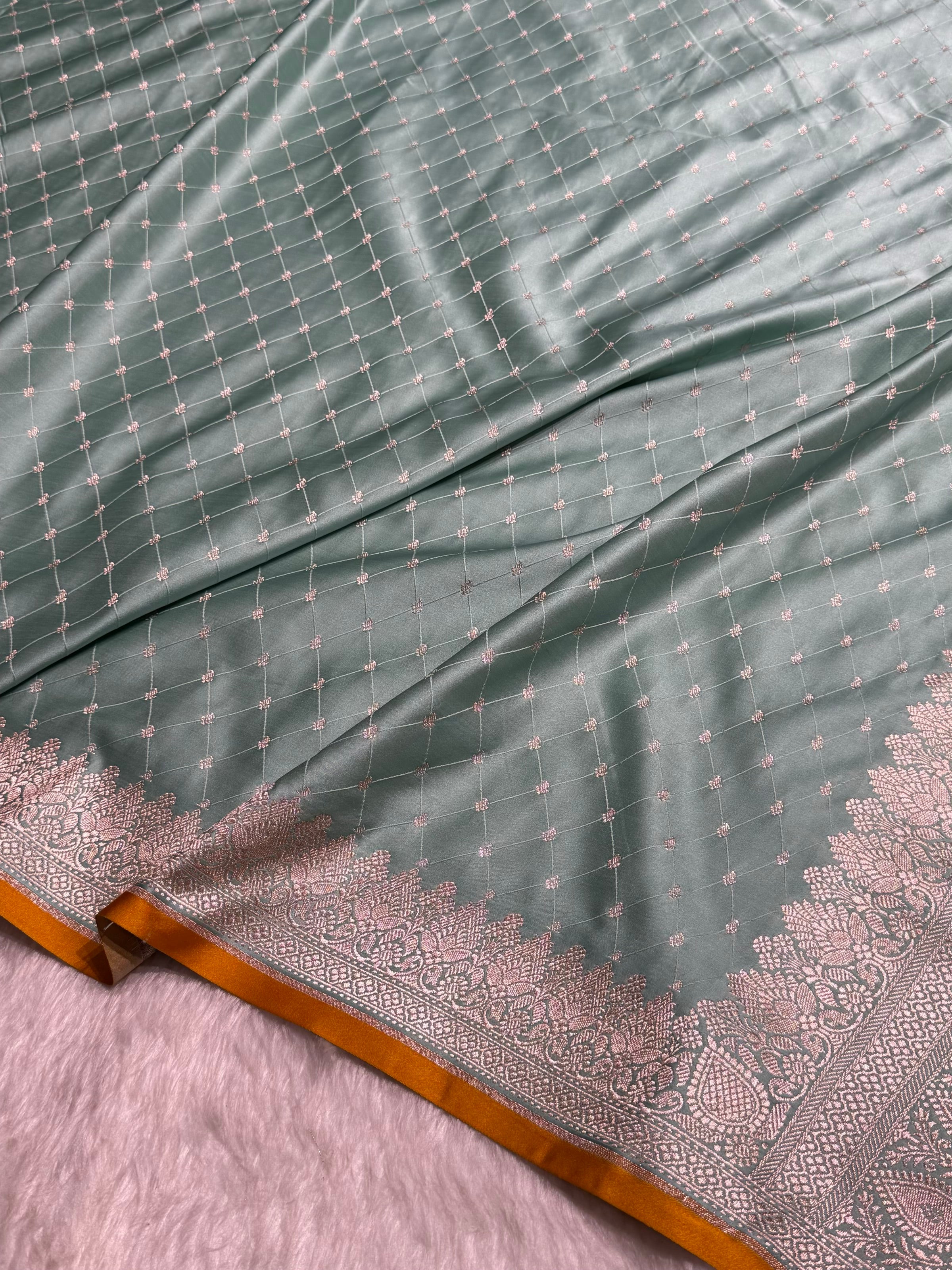 Banarasi Turquoise Shades Tanchoi Motif Mashru Silk Saree MST-09