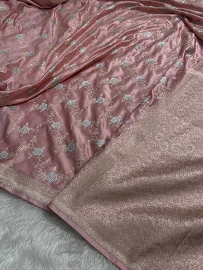 Baby Pink Banarasi Minakari Rupa Sona Jaal Mashru Silk Saree