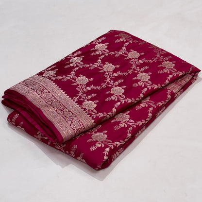 Ruby Pink Banarasi Jaal Mashru Silk Saree