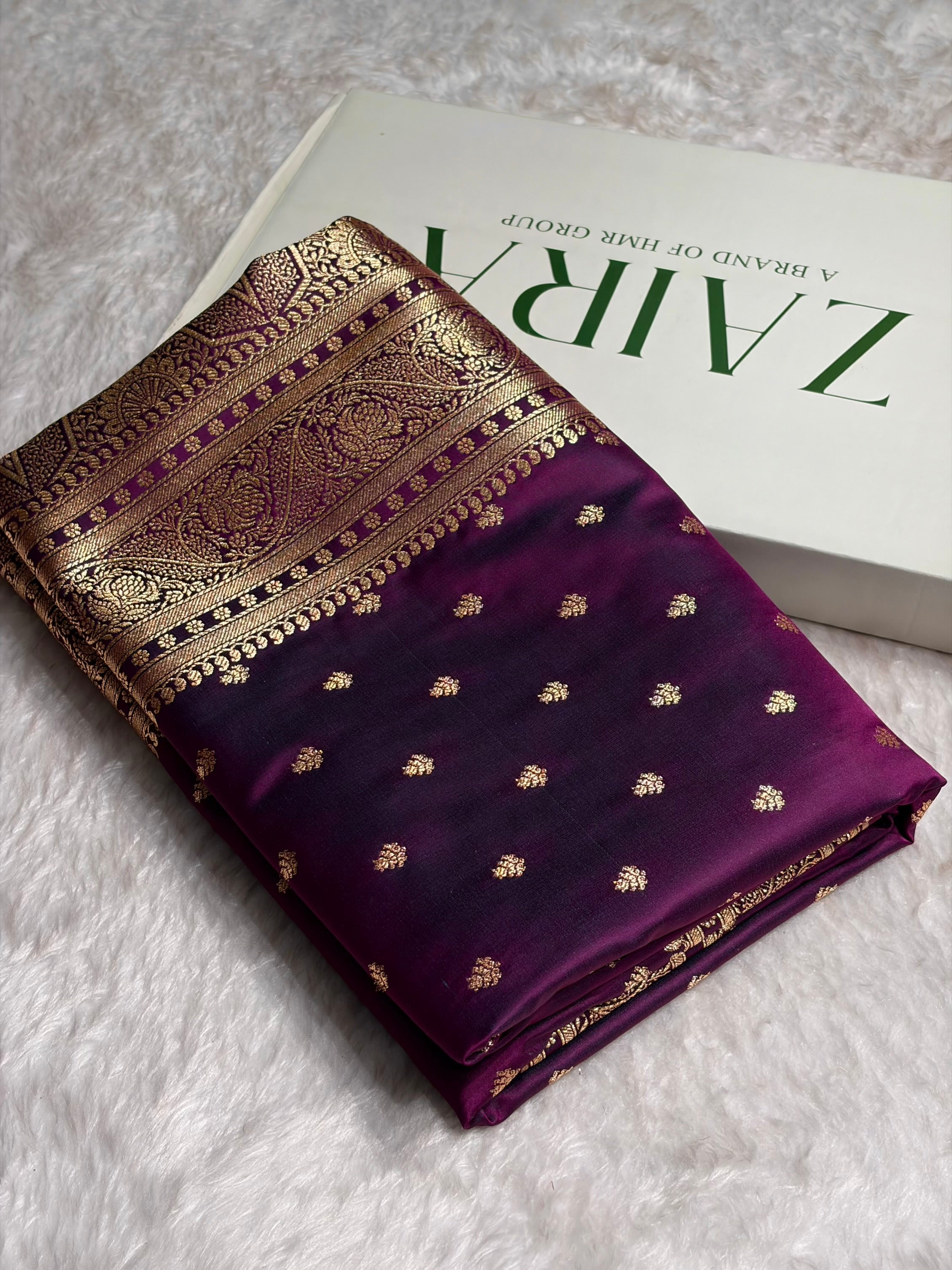 Wine Floral Pattern Satin Katan Silk Saree SK78