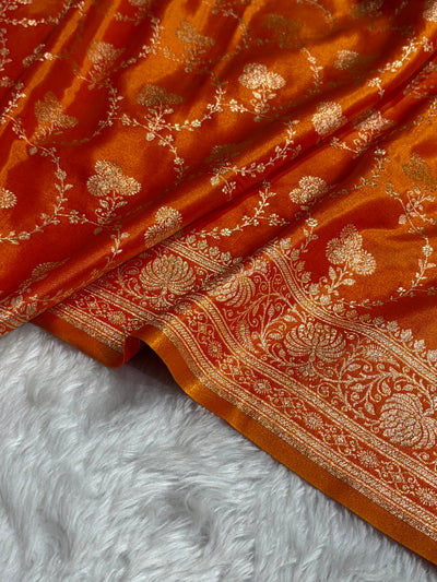 Banarasi Satin Silk Saree Jaal in Fire Gold Shades SS23