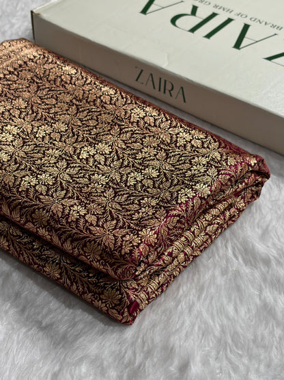 Wine Shades Brocket Satin Silk Saree Banarasi Saree Shades SS30