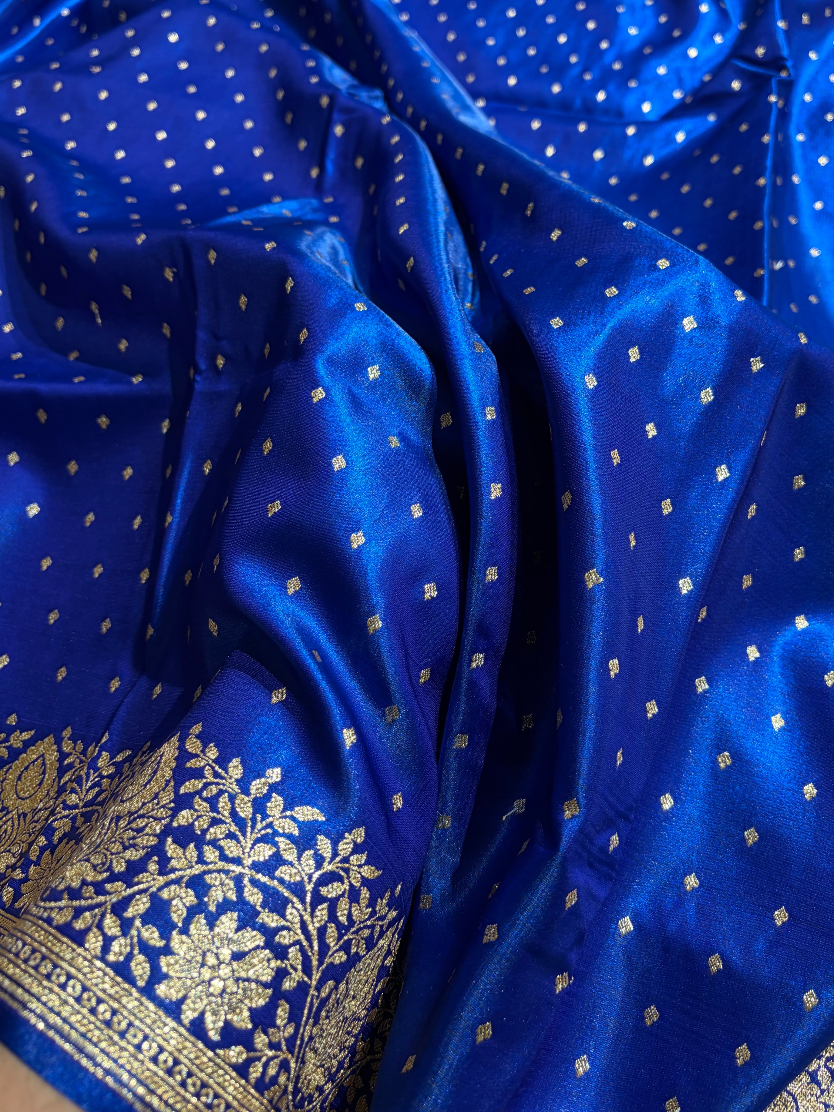 Satin Silk Saree Floral Boota in Royal Blue Shades SS28